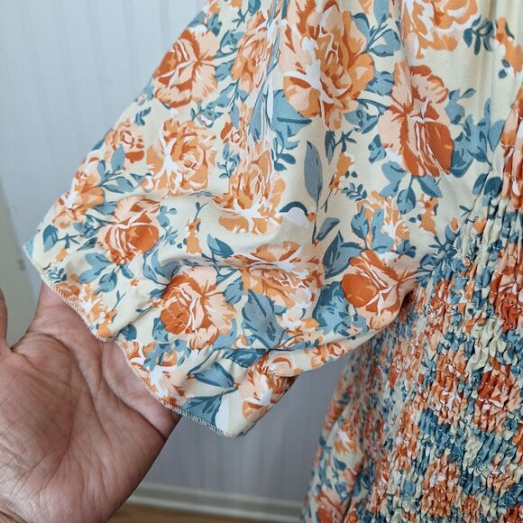SHEIN VCAY Allover Floral Print Square Neck Puff Sleeve Dress Womens 4XL Smocked - Picture 5 of 10